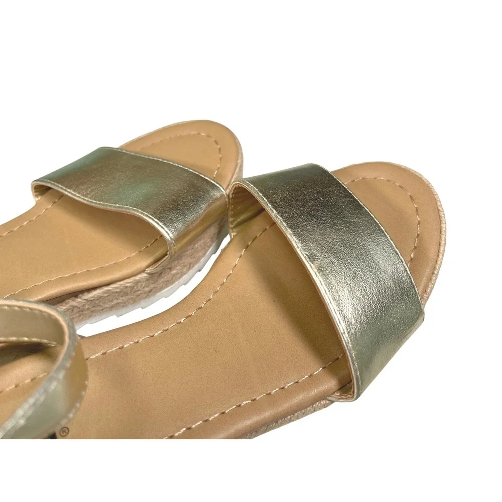 Soda 6 Gold Wedge Sandals Ankle Strap Espadrille Platform Boho Summer Glam